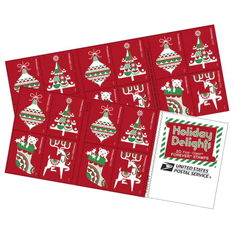 Holiday Delights Forever Stamps (5 Booklets of 20 - 100 Total)